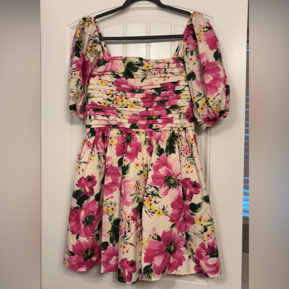 Abercrombie & Fitch Pink Floral Puff-Sleeve Mini Dress